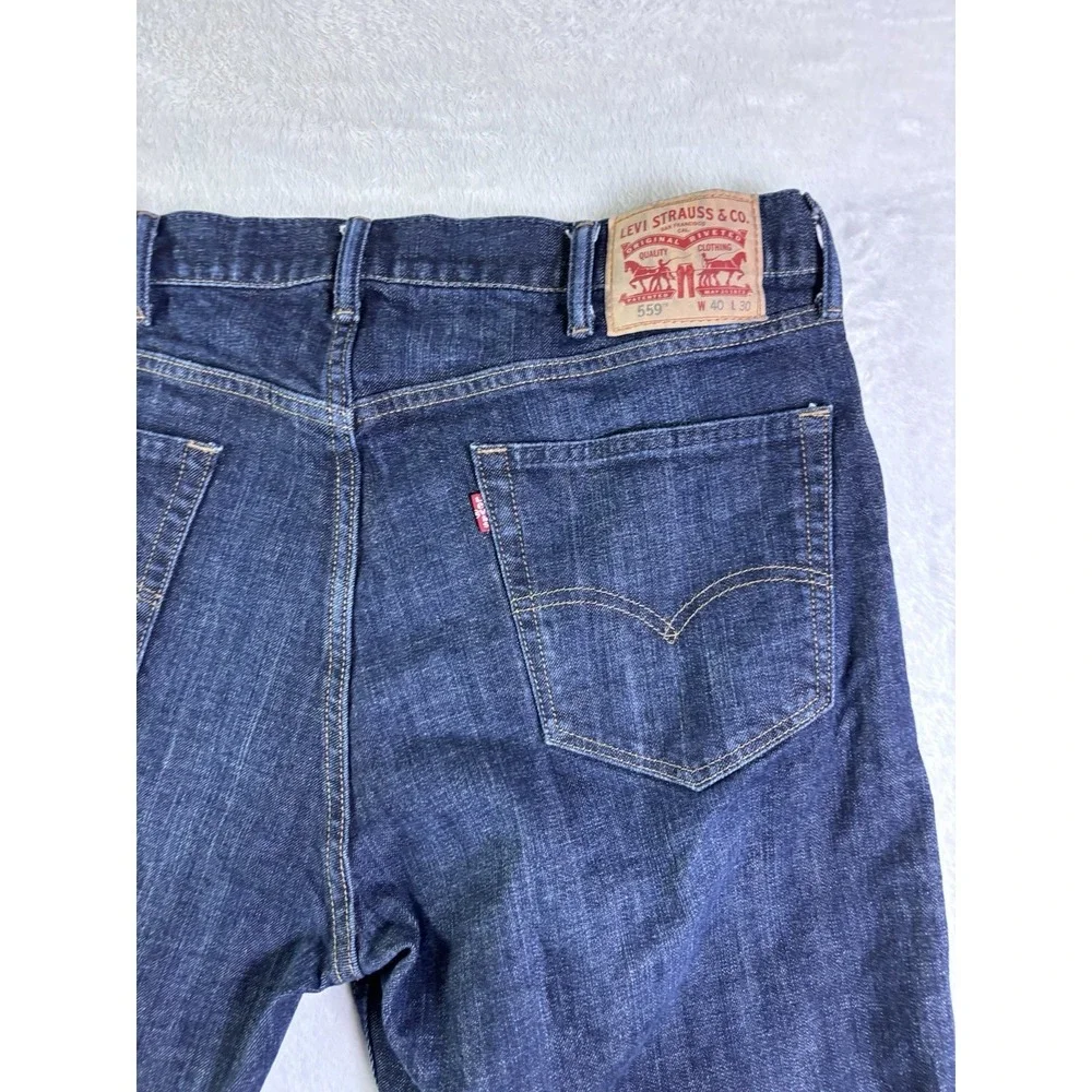 Levi's 559 Relaxed Straight Jeans Men's 40x30Dark Wash Blue Denim Excellent